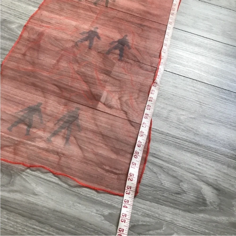 VINTAGE WOMENS SCARF SHEER RED HIMAN WALKING MADE IN JAPAN